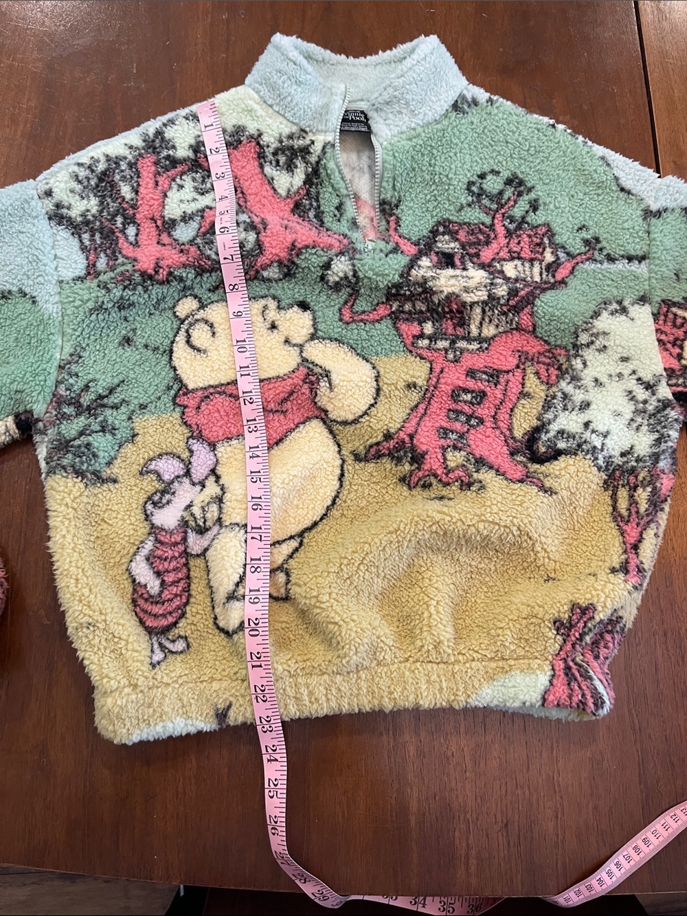 Disney Pooh Oversized Sherpa Quarter-Zip Sweater in Green, Yellow, Pink - Picture 8 of 9